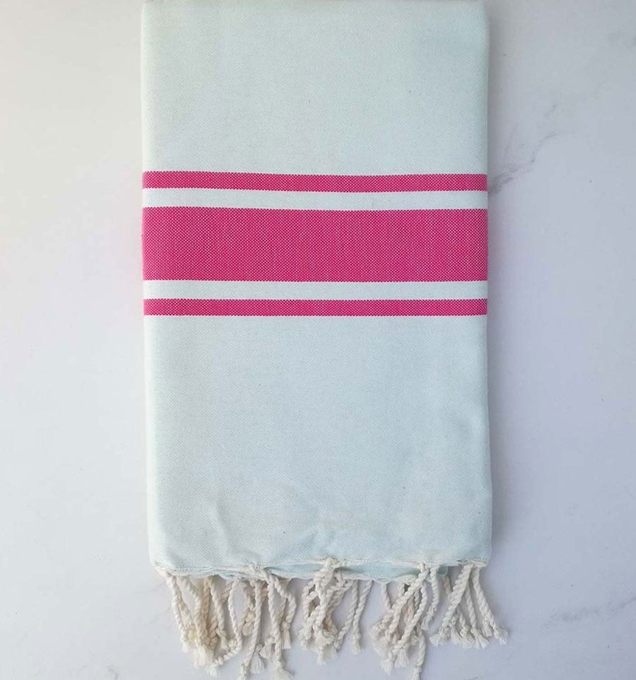Fouta Plate bleu pale rayée rose 