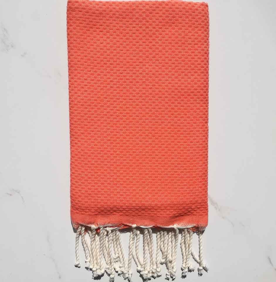 Fouta nid d'abeille unie corail clair 