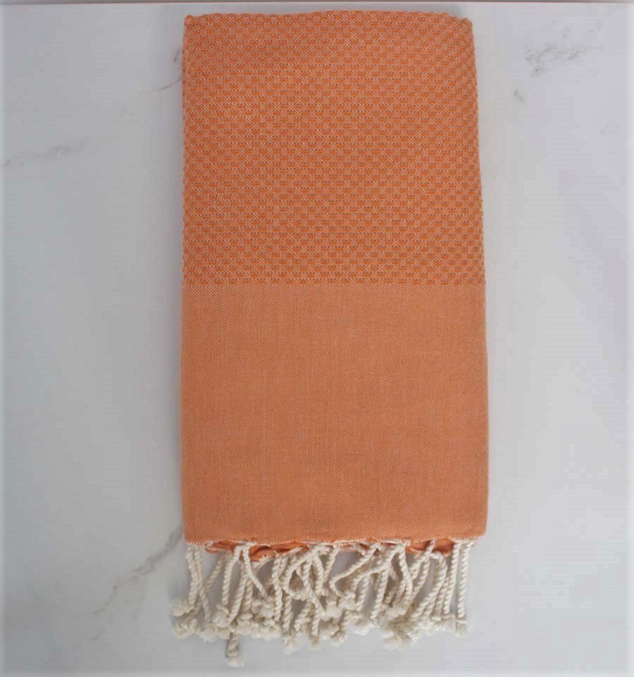 Fouta nid d'abeille unie orange brûlé 