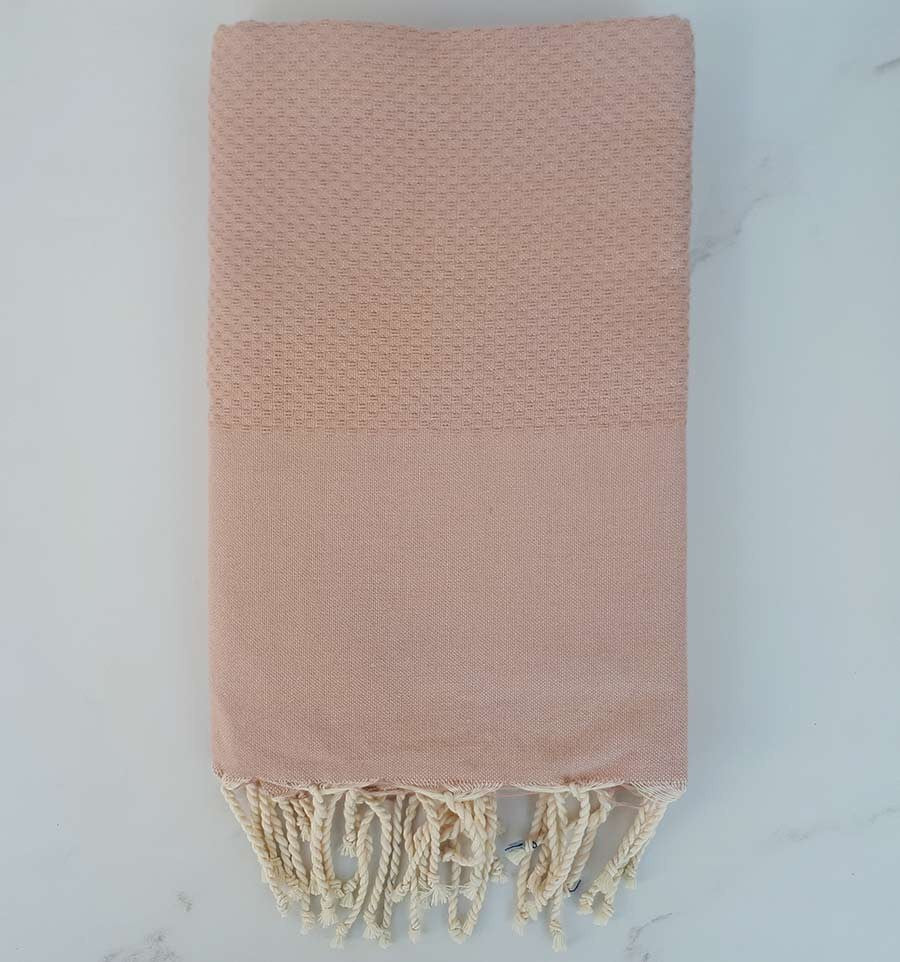 FOUTA nid d'abeille unie rose ocre 