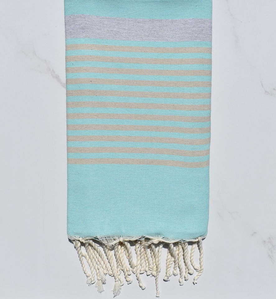 Fouta arthur turquoise, gris et beige 