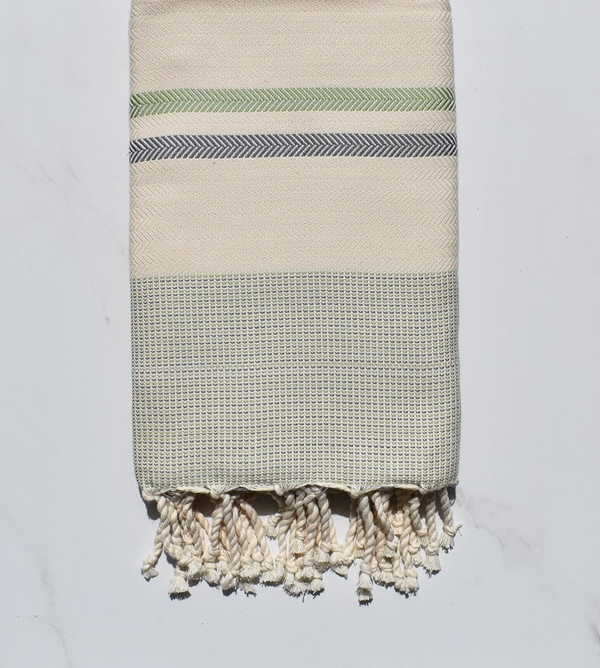 Chevron blanc crème, vert et gris horizon 