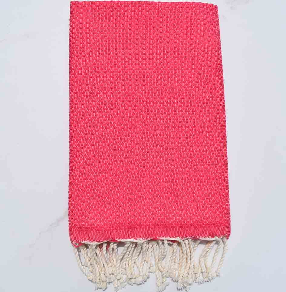 Fouta nid d'abeille unie rose fraise 