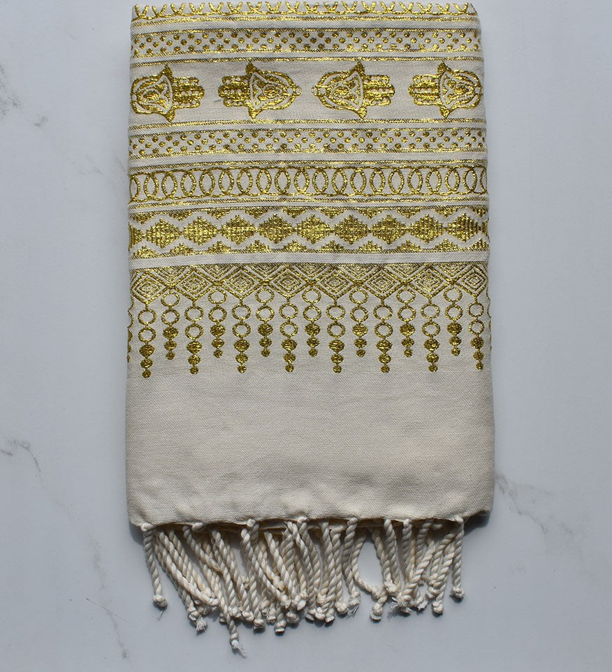 Fouta khomsa jaune doré 