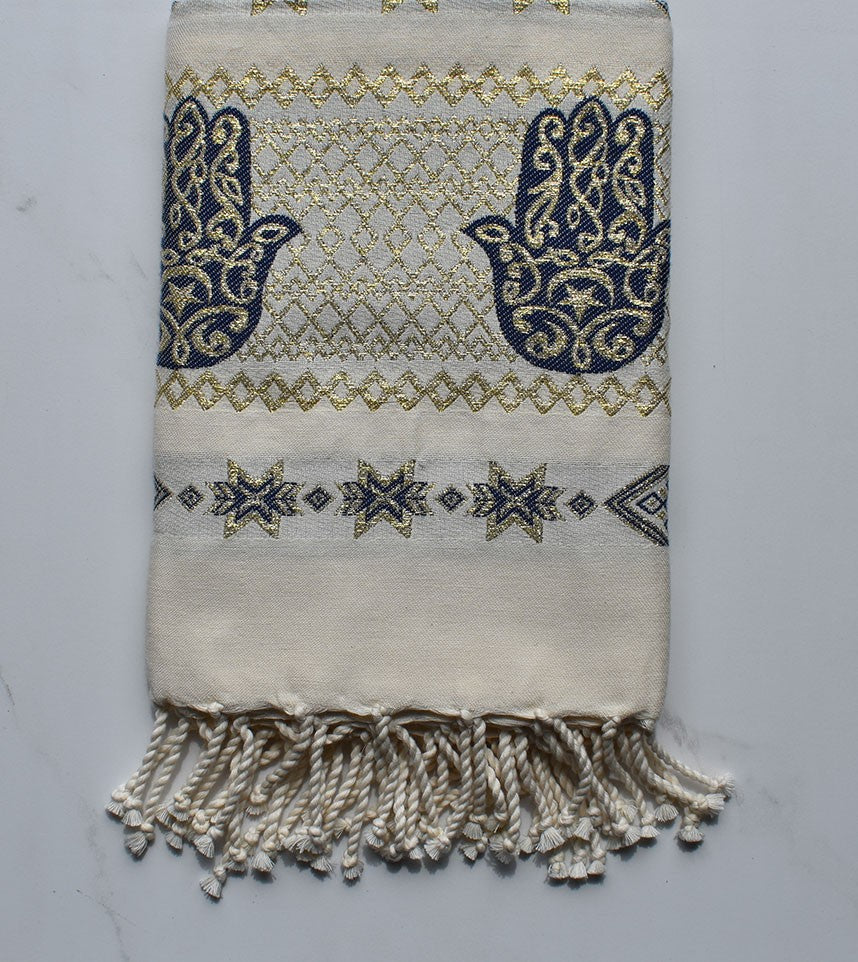 Fouta khomsa bleu marine 