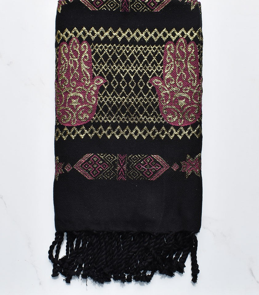 Fouta khomsa noir et rose 