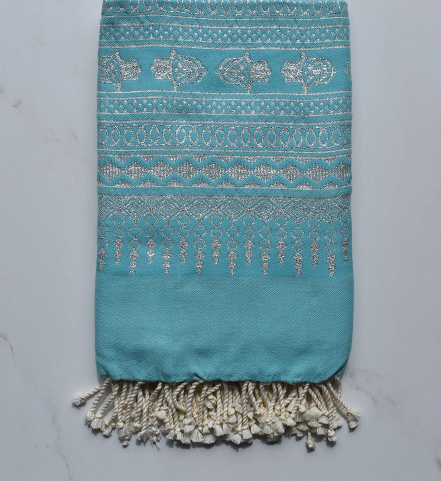 Fouta khomsa bleu céleste 