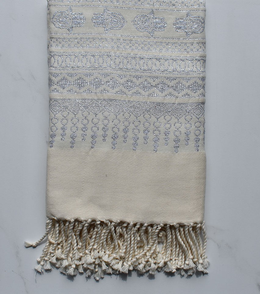 Fouta khomsa blanc crème 
