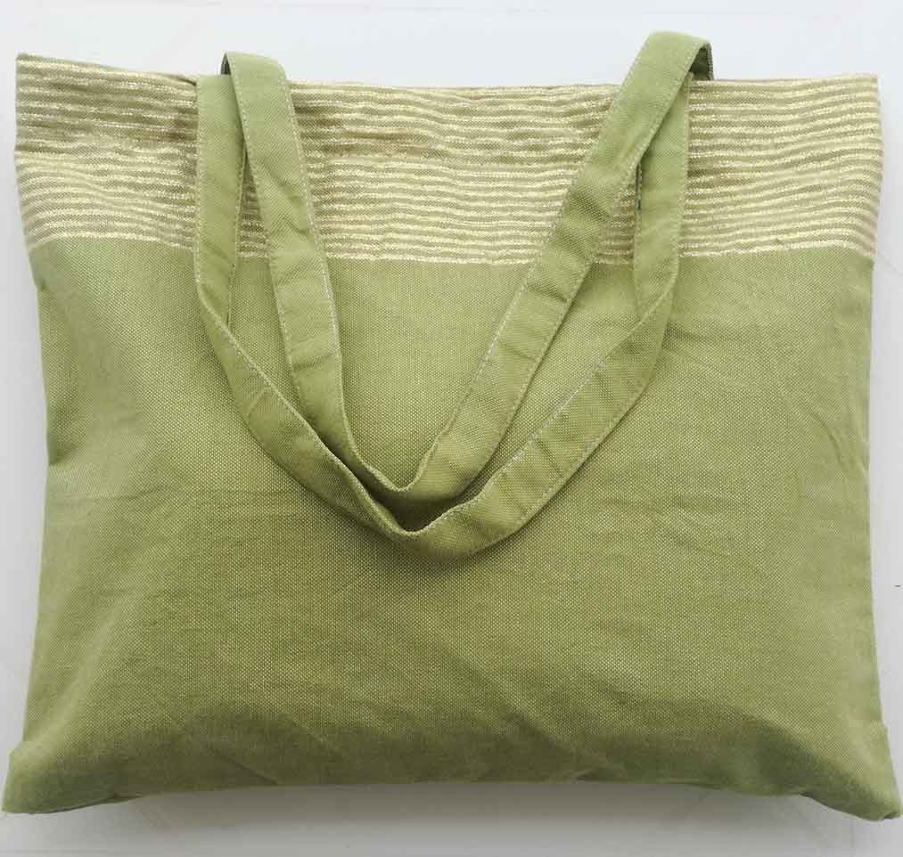 Sac de plage fouta vert olive avec lurex doré 