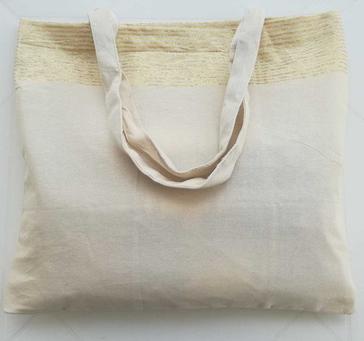Sac de plage fouta blanc crème avec lurex doré 