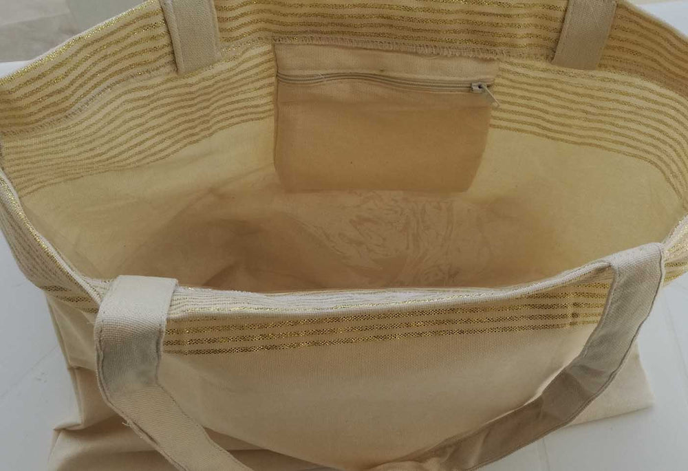 Sac de plage fouta blanc crème avec lurex doré 