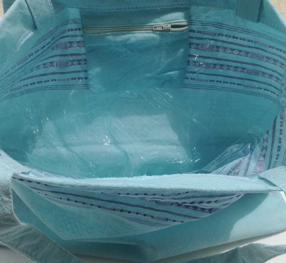 Sac de plage fouta thalasso bleu azur clair avec motifs bleu 