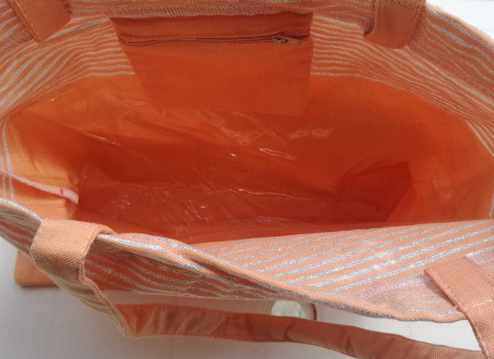 Sac de plage fouta orange très clair avec lurex argenté 