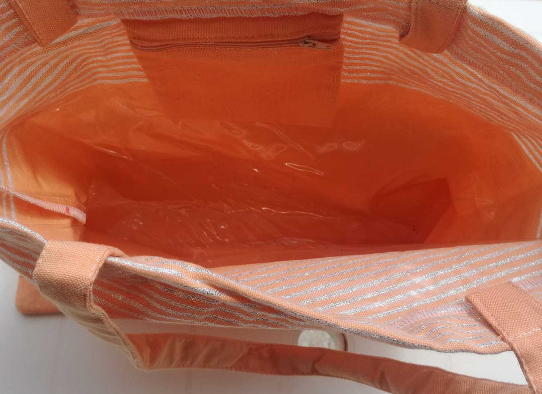 Sac de plage fouta orange très clair avec lurex argenté 