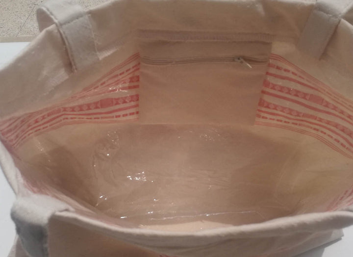 Sac de plage fouta thalasso avec motifs rouge corail 