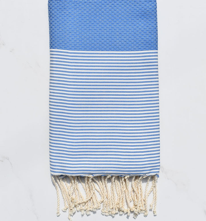 Nid d'abeille bleu rayée taupe 