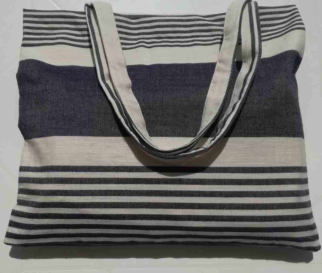 Sac de plage fouta blanc crème et ardoise 