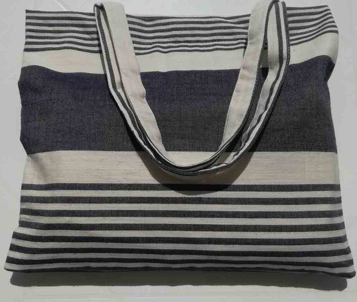 Sac de plage fouta blanc crème et ardoise 