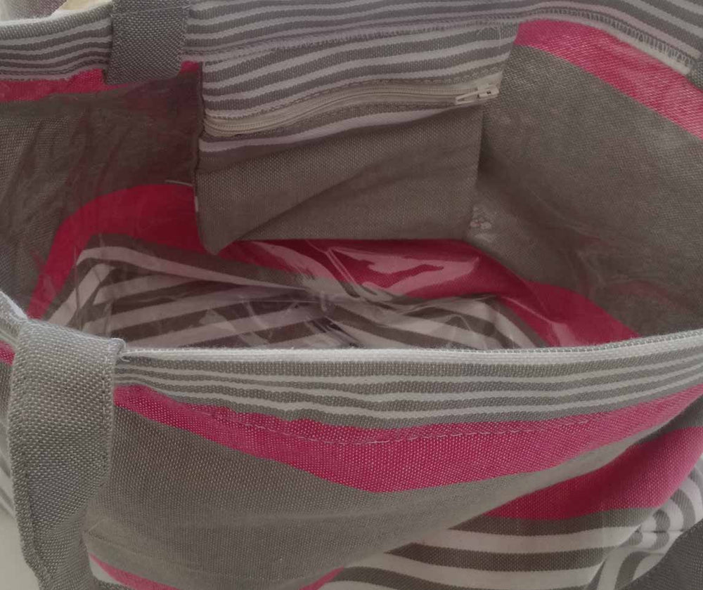 Sac de plage fouta rose, gris taupe et blanc 