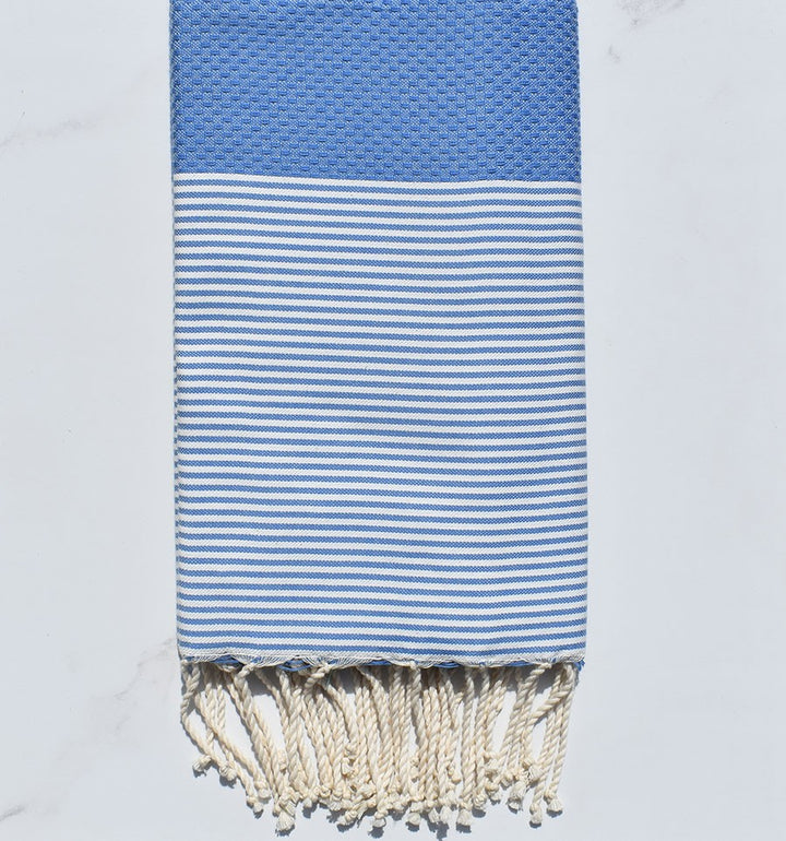 Nid d'abeille bleu rayée taupe 