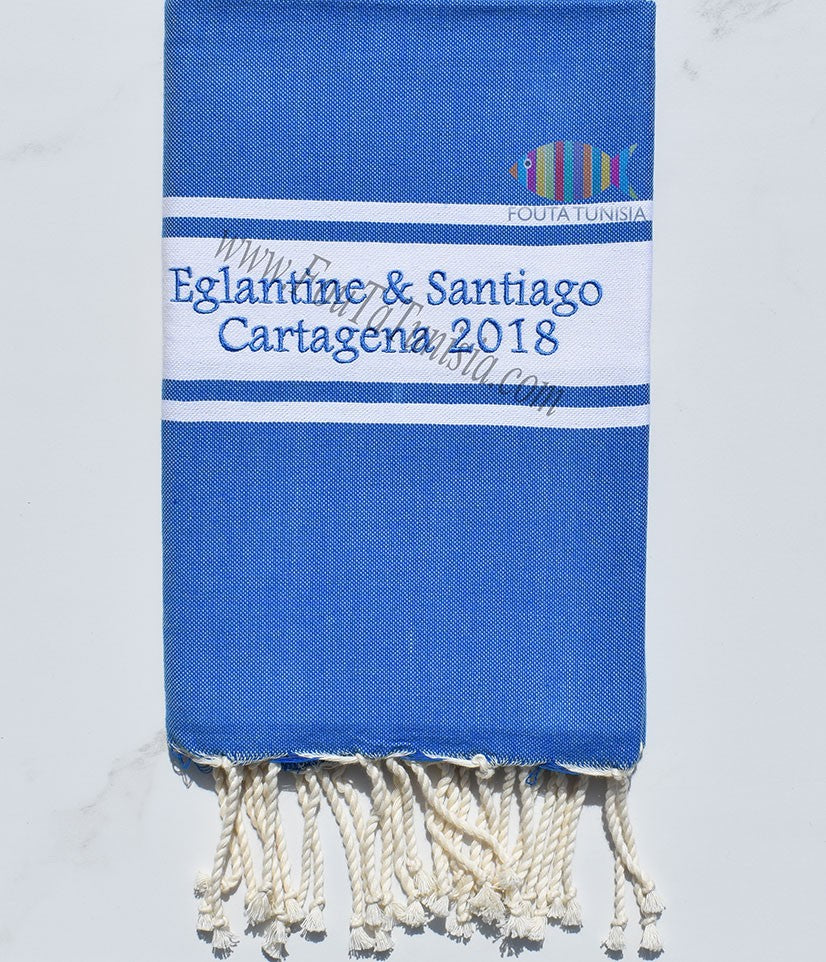 Fouta bleu brodée cartagena 2018 