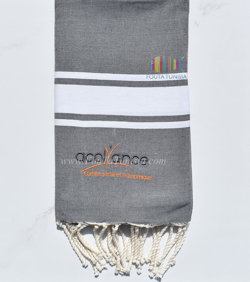 Fouta gris orage broderie acolyance 