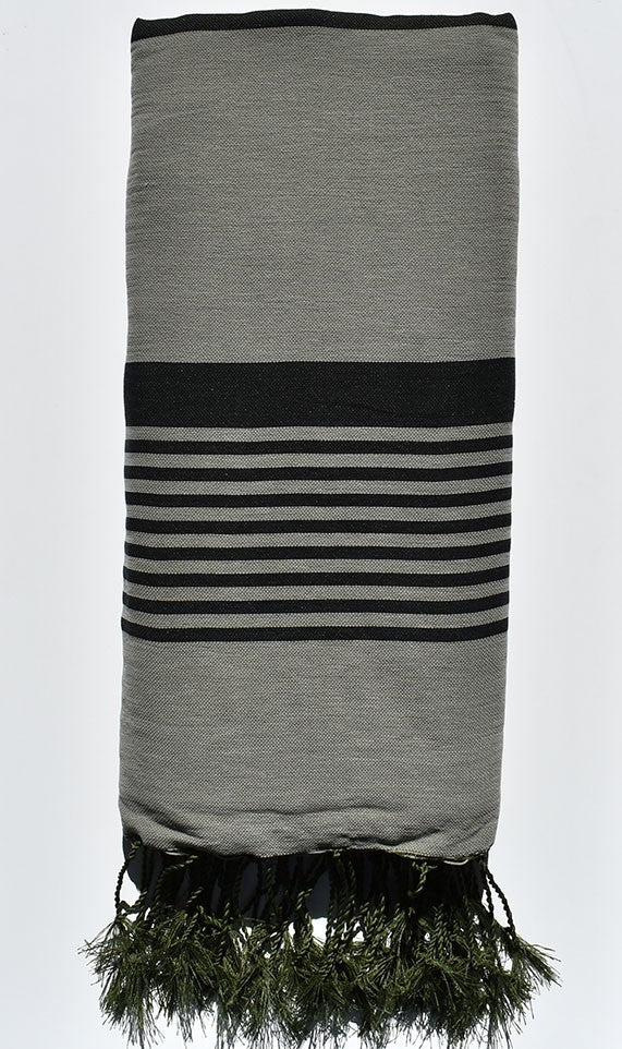 Jeté velours vert pale avec rayures 