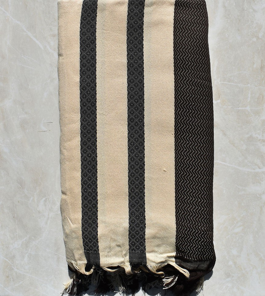 Jeté 4 franges blanc crème, gris et café 