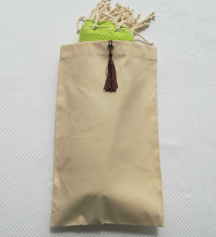 Pochette fouta beige clair nœud pompon marron 