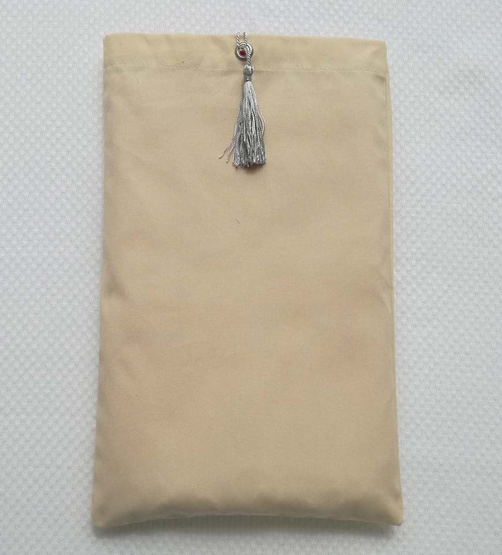 Pochette fouta beige clair nœud pompon gris bleu 