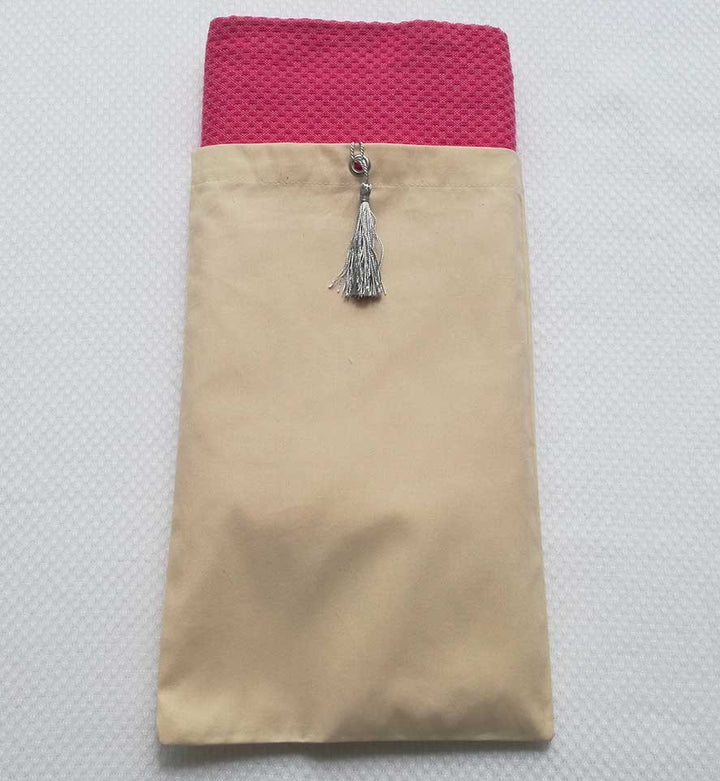 Pochette fouta beige clair nœud pompon gris bleu 