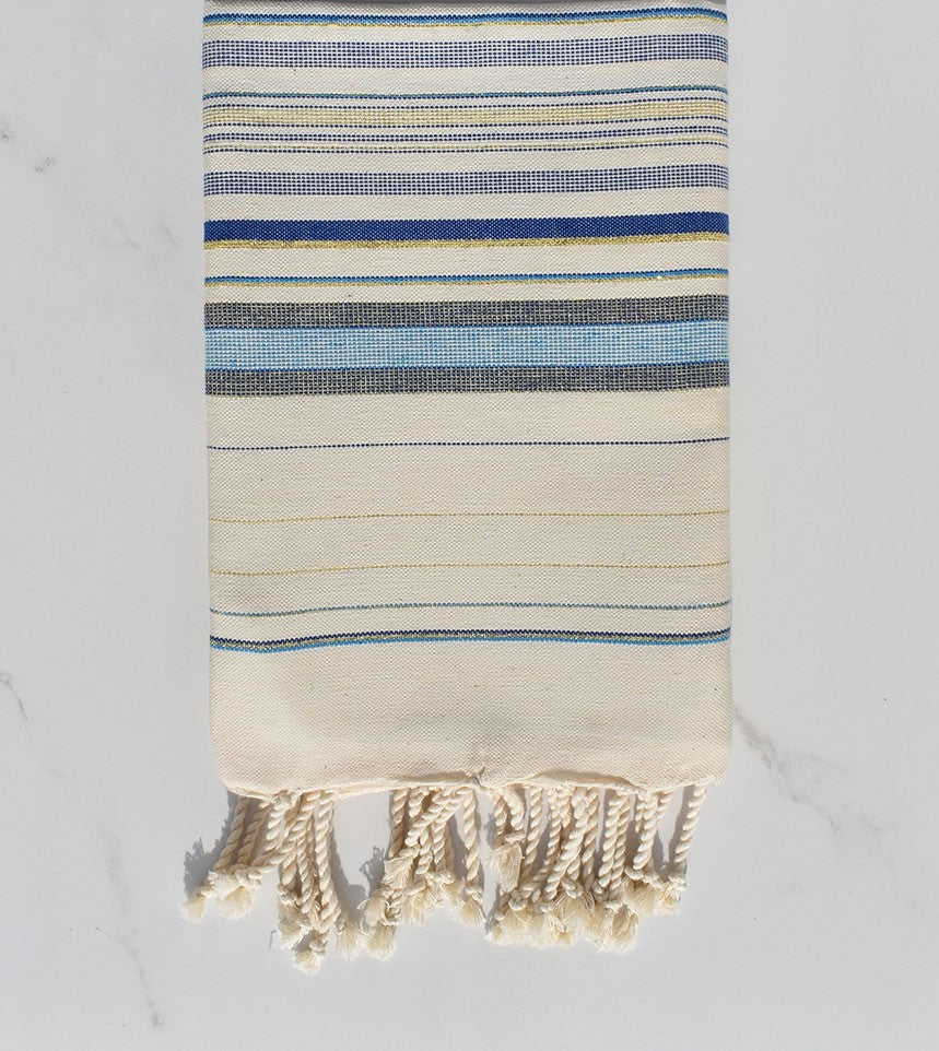 Fouta fadhila bleu et blanc crème avec lurex 