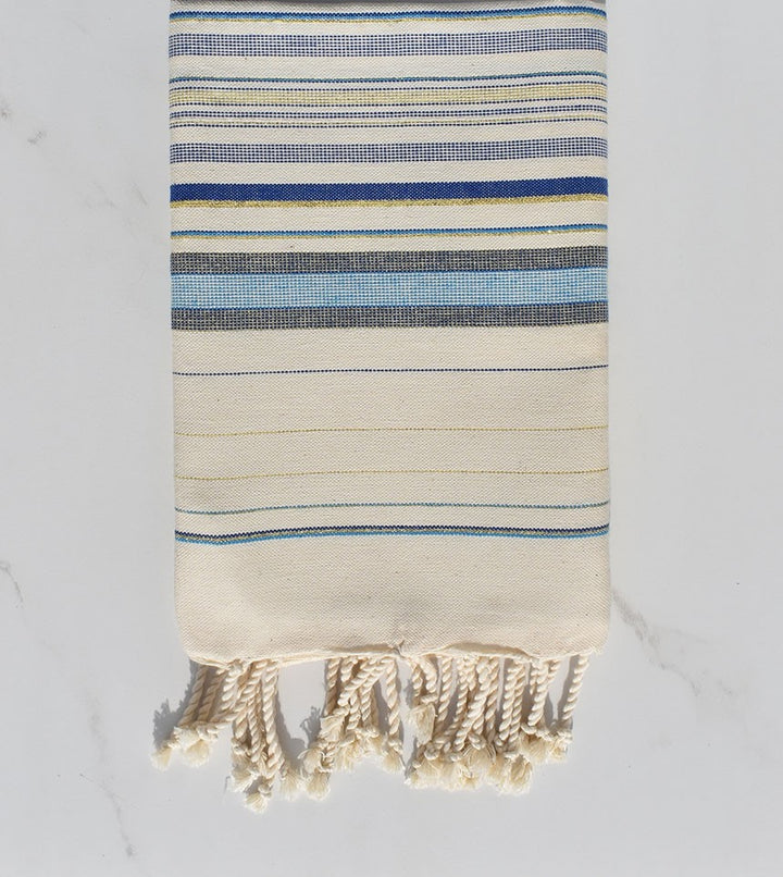 Fouta fadhila bleu et blanc crème avec lurex 