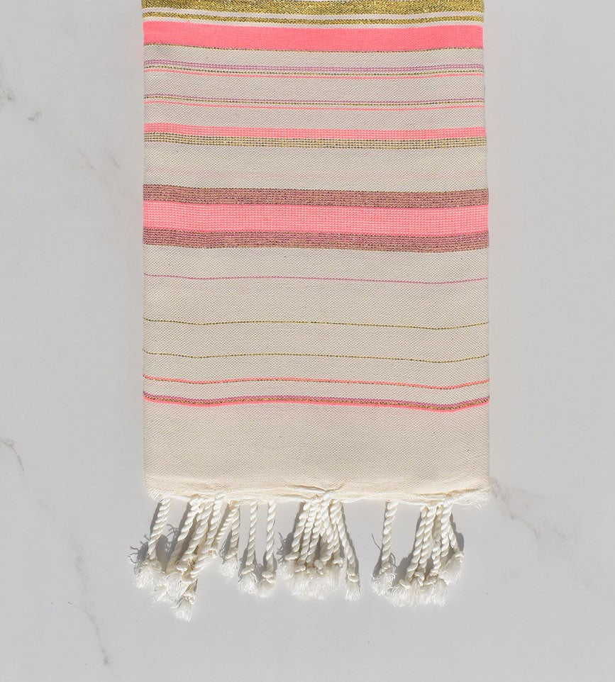 Fouta fadhila rose et blanc crème avec lurex 