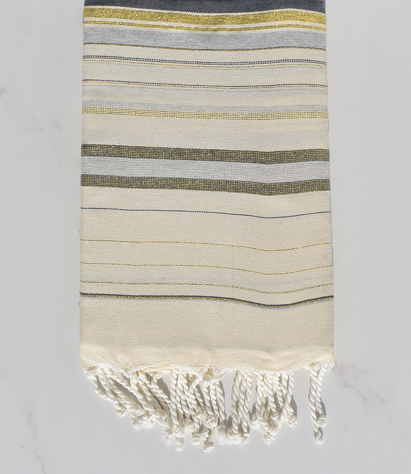 Fouta fadhila gris et blanc crème avec lurex 