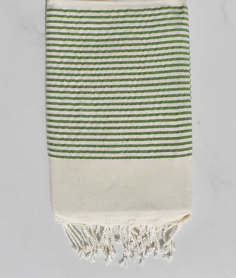 Fouta plate blanc cassé avec lurex vert clair 