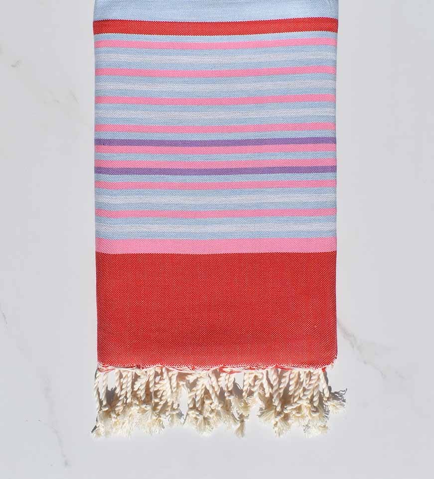 Fouta 5 couleurs rouge, rose clair, bleu pale, gris clair et violet 