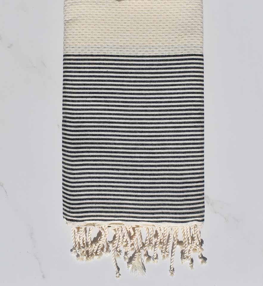 FOUTA NID D'ABEILLE beige crème rayée noir 