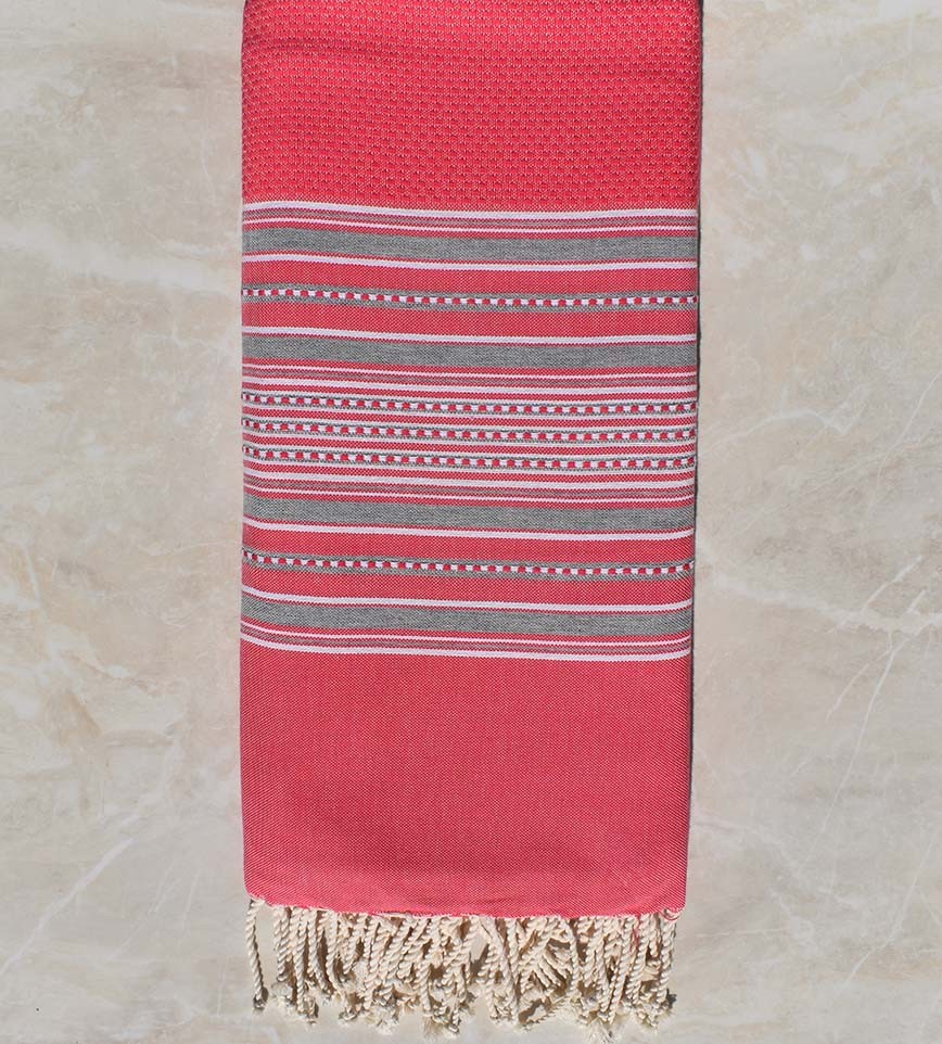 Jeté arabesque rose fraise et gris 