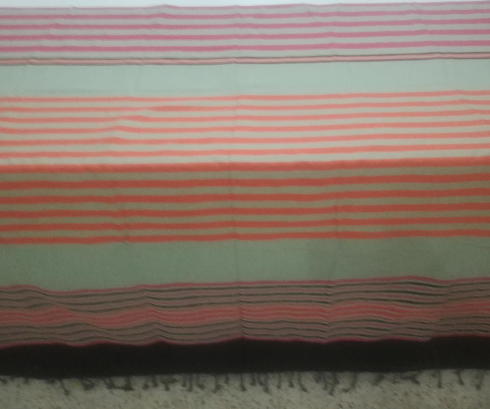 Jeté vert clair avec rayures rose, noir et orange 