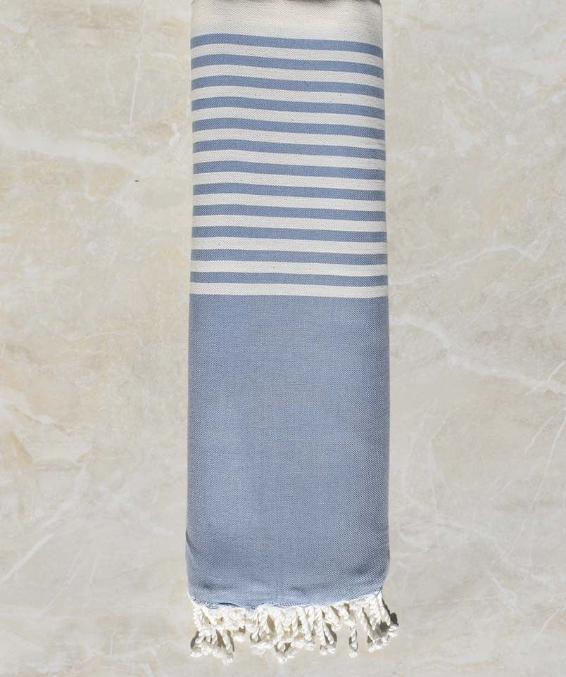 Jeté de canapé 4 franges bleu et écru 