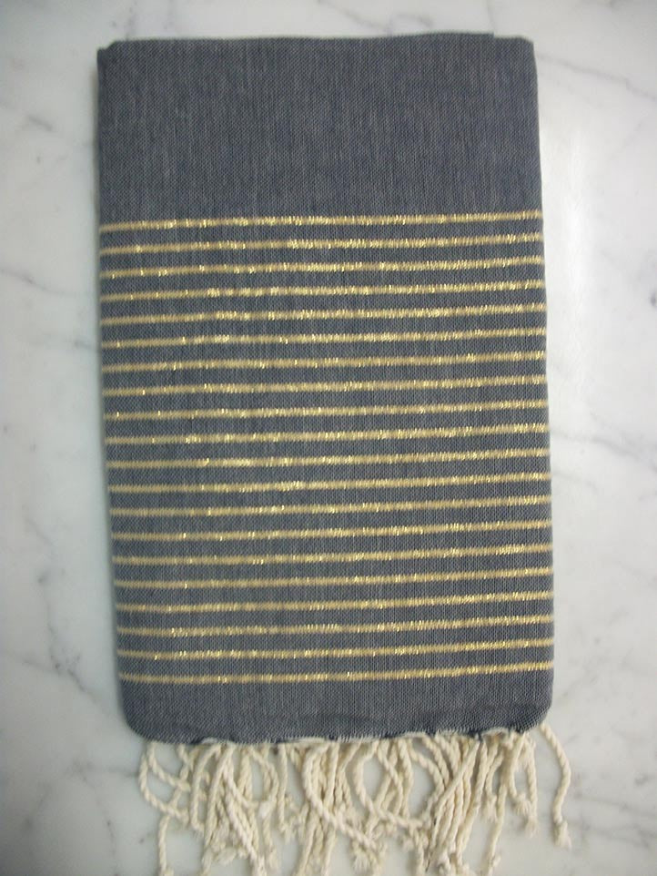 Fouta Lurex plate bleuet doré 