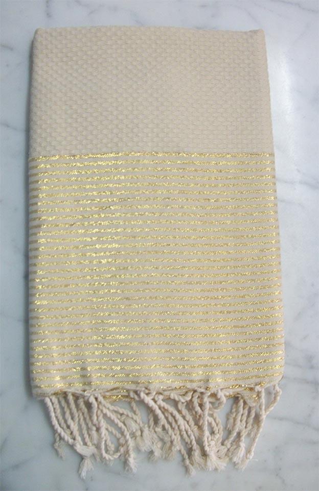 FOUTA Lurex NID D'ABEILLE Sable 