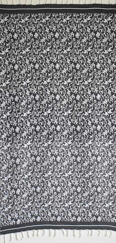 Fouta fleur gris noir et blanc 