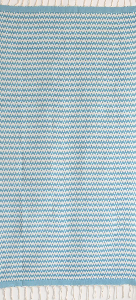 Fouta zigzag bleu azur et blanc crème 