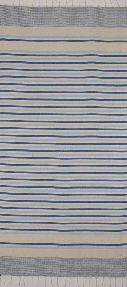 Fouta chevron écru clair et bleu 