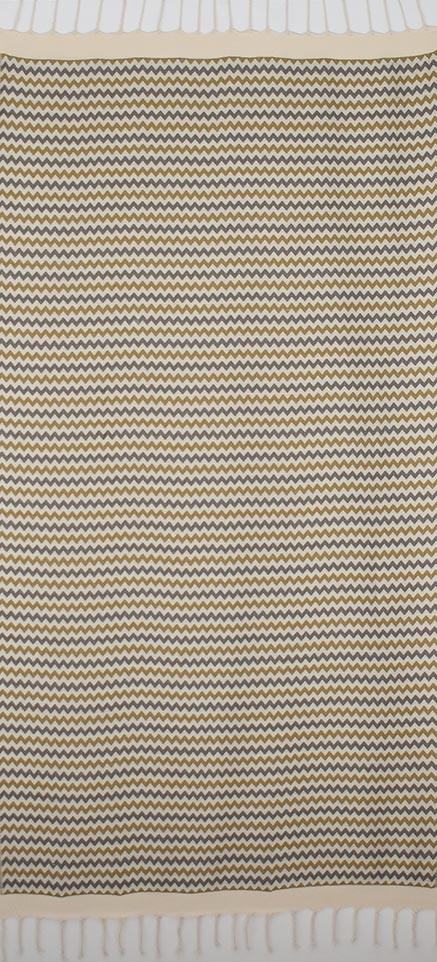 Fouta zigzag crème, jaune motard et gris 