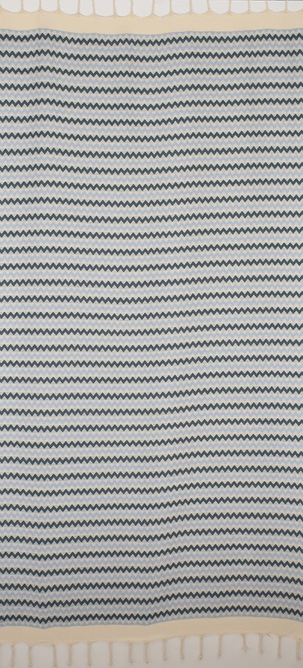 Fouta zigzag blanc, bleu cobalt et bleu maya 