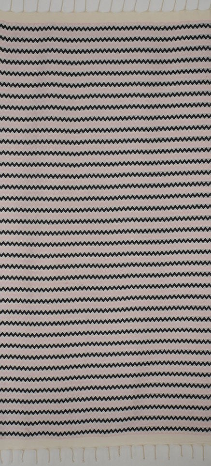 Fouta zigzag Blanc, Rose très clair et noir 