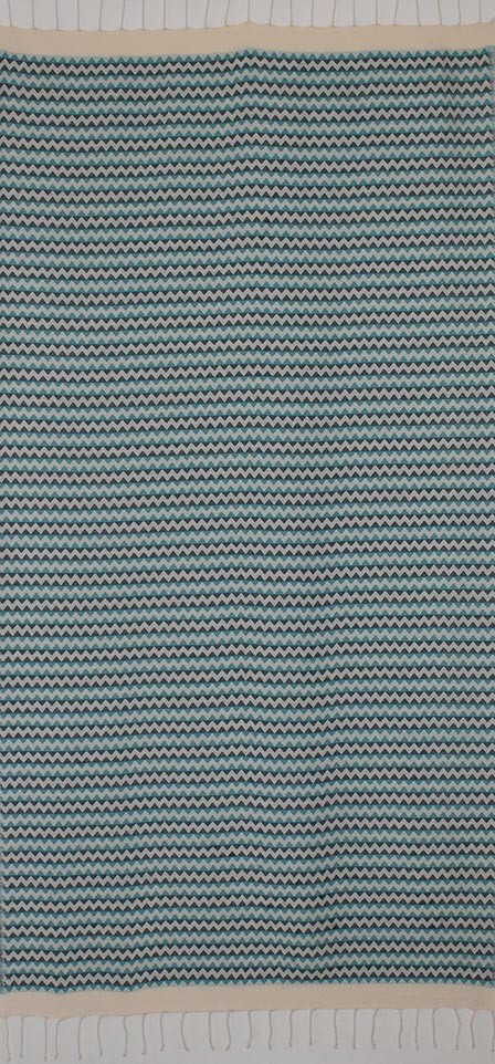 Fouta zigzag crème,bleu cobalt et Turquoise 
